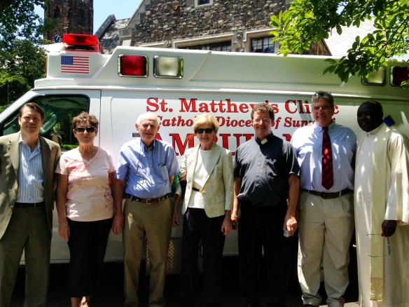 From left to right: Mark Dillon (Justice in the Appellate Division in New York State), Meg Feerick (wife of Donald Ferrick), Dennis Kenny (Chairman of Giving to Ghana), Judith Kenny, Fr. Rees Doughty (Pastor of St. Ann’s), Judge Frank LaBuda (Supreme Court Judge in Sullivan County) and Father Joseph Domfeh Boateng (Giving to Ghana Executive Director). 