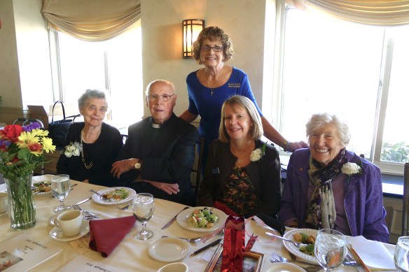 Lillian Dobson, Msgr. James Cox, former Vicar of Rockland County, Karin Lancellotti, Executive Director of Birthright of Rockland, Eileen Francis, Secretary of Birthright, and Cathy Baker at the 40th anniversary gala luncheon.