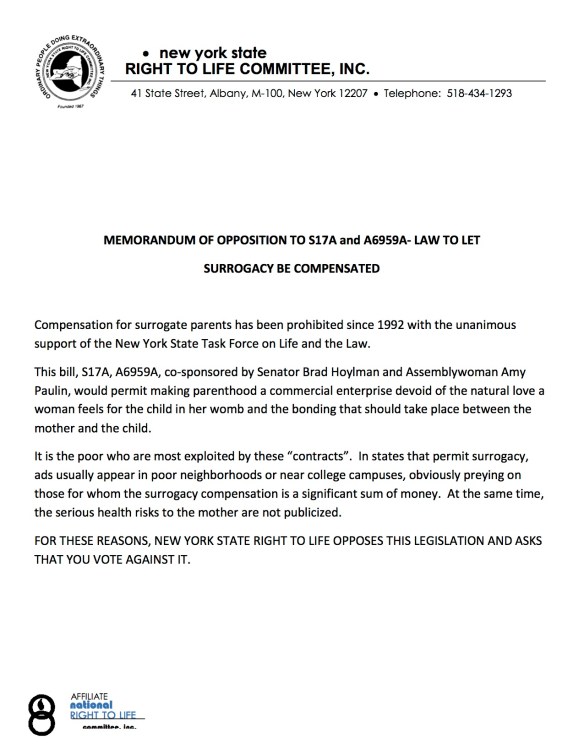 memo on Surrogacy bill-S17A, A6959A copy